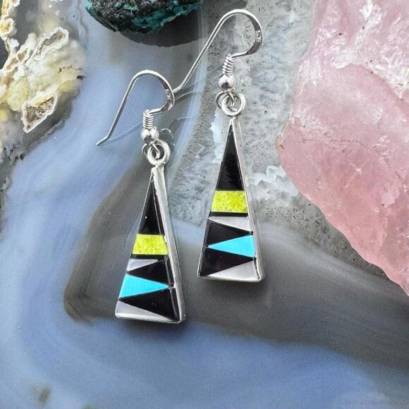 Starllie & Sheryl Edaakie Sterling Multistone Inlay Dangle Earrings For Women #8 - Picture 4 of 10